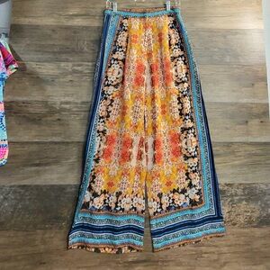 Ranna Gill Orange and Blue Floral Wide Leg Pants